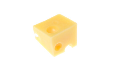 Cube of delicious cheese isolated on white