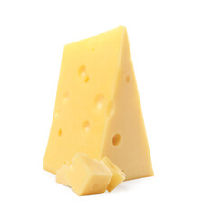 Cut fresh delicious cheese isolated on white