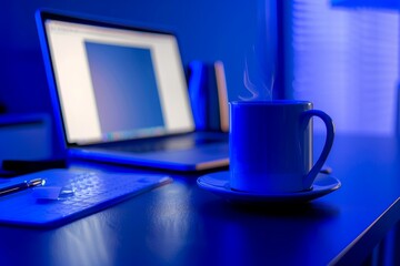 Fototapeta premium Coffee cup and laptop for business, Selective focus on coffee.