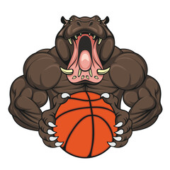 basketball mascot hippopotamus vector illustration design