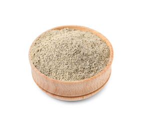 Aromatic spice. Ground pepper in bowl isolated on white