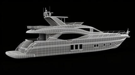 3D model of luxury yacht with plain background.