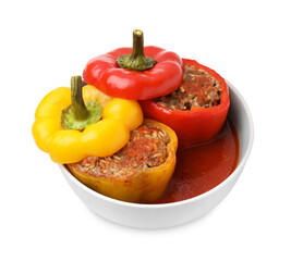 Delicious stuffed bell peppers isolated on white