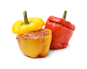Delicious stuffed bell peppers isolated on white