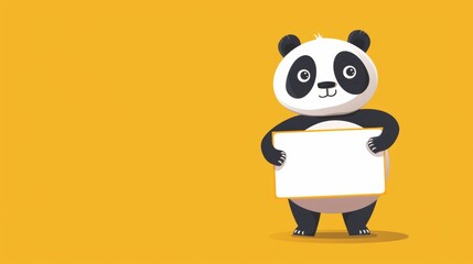Naklejka premium A cartoon panda holding a placard over plain background.