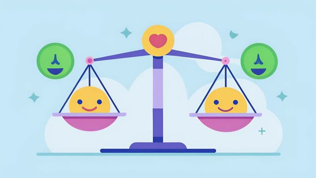 A scale with emotional spending on one side and rational spending on the other perfectly balanced.