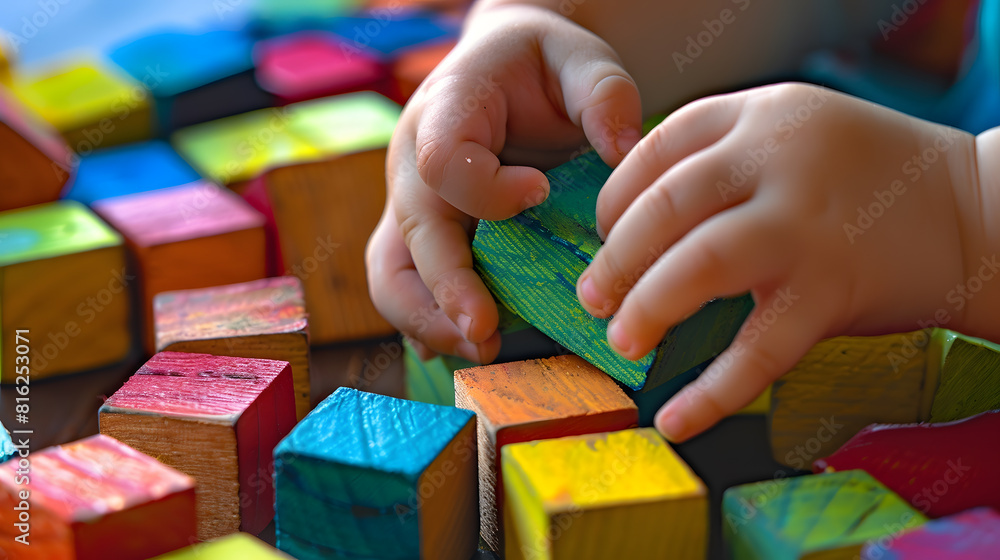 Poster educational toys cognitive skills montessori activity closeup hands of a little montessori kid learn