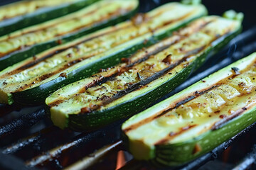 Fresh grilled zucchini on grill with char marks in the summer, vegetarian grill recipe concept, Generative AI