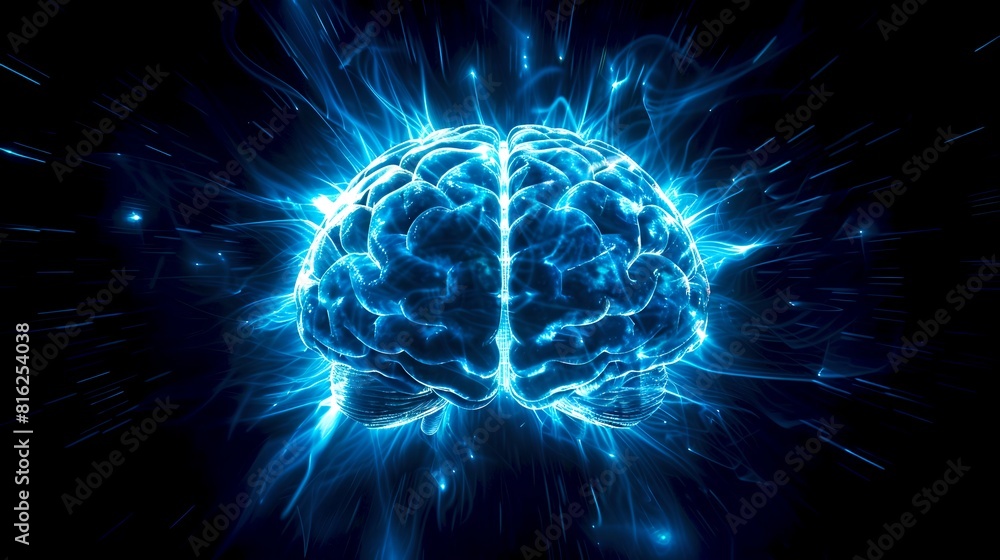 Poster energetic brain electricity concept. neural network and artificial intelligence visualization. creat