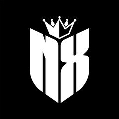 NX Letter monogram with shield shape with crown black and white color design