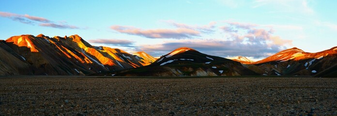 Landmannalaugar at the crack of dawn, it's a location in Iceland's Fjallabak Nature Reserve in the...