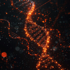3D DNA, background with human DNA, human progress, spiral cells, abstract background with DNA neon orange