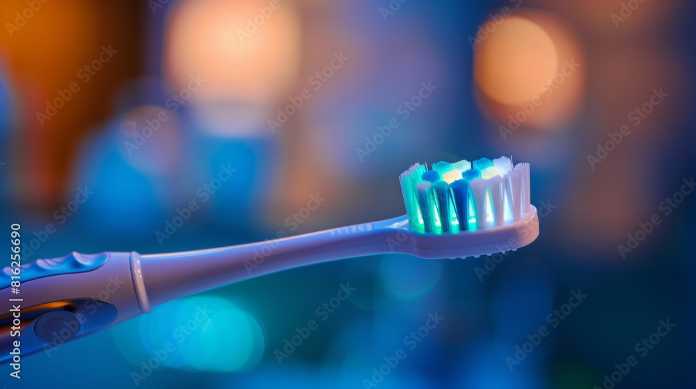 Poster the led indicator lights on an electric toothbrush signaling when its time to recharge or replace th