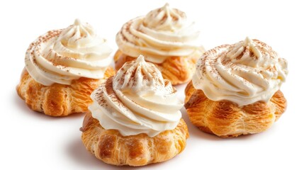 Cream Puffs Arranged on White Background