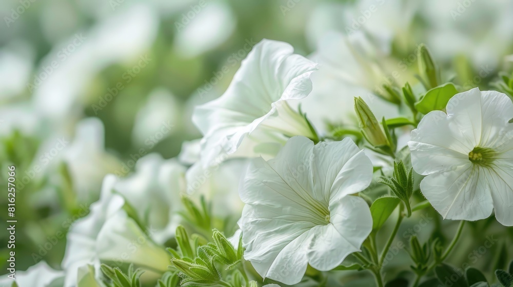 Poster close up images of white petunias in the garden - Posters