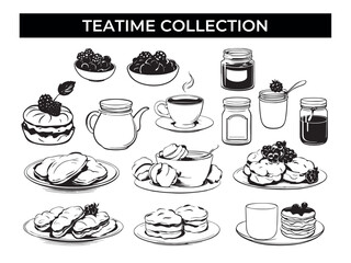 Teatime Collection Set of Black and White Illustrations