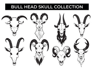 A Set of Bull Head Skulls on a White Background