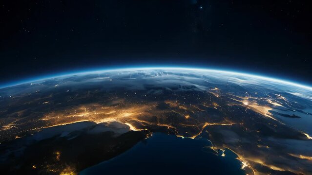 Night Earth. City lights on planet. Civilization