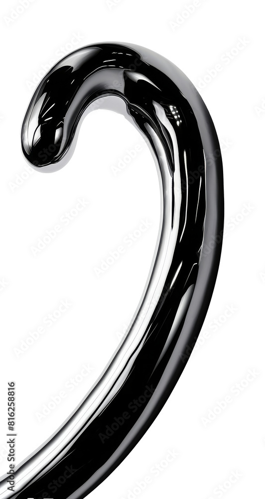 Fototapete y2k chrome curved line shape isolated. futuristic metallic curve element background