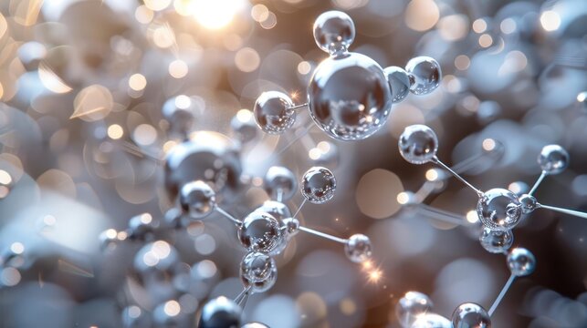 A conceptual image of silver nanoparticles shown as a cluster of shiny spheres, symbolizing cuttingedge technology in a scientific context, Close up