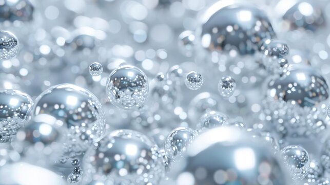 A conceptual image of silver nanoparticles shown as a cluster of shiny spheres, symbolizing cuttingedge technology in a scientific context, Close up
