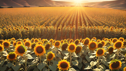 View of sunflowers in the field, Generative AI
