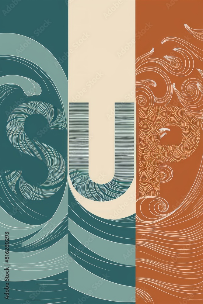 Aufkleber abstract art depicting waves and swirl patterns with bold sup letters in neutral tones