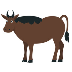 Yak. Big brown bull, side view. Icon for website, animal app. Clipart for an educational game for children. Vector flat illustration, cartoon style