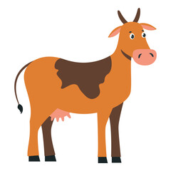 Cute cow vector illustration in flat style, isolated on white background. Animals, mammals, fauna and nature, farming and agriculture.