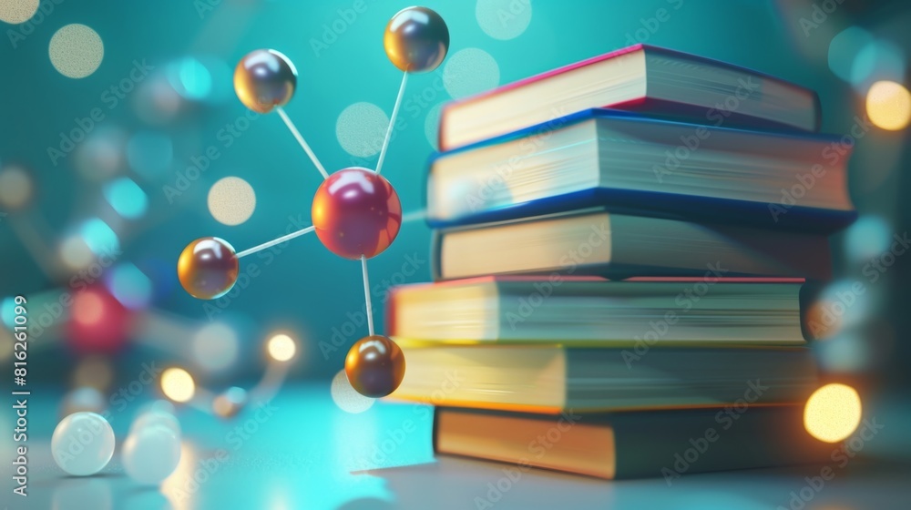 Poster a stack of books with quarks and leptons the building blocks of matter p on top as the foundation.