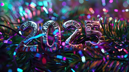 "2025 New Year celebration with sparkling numbers
