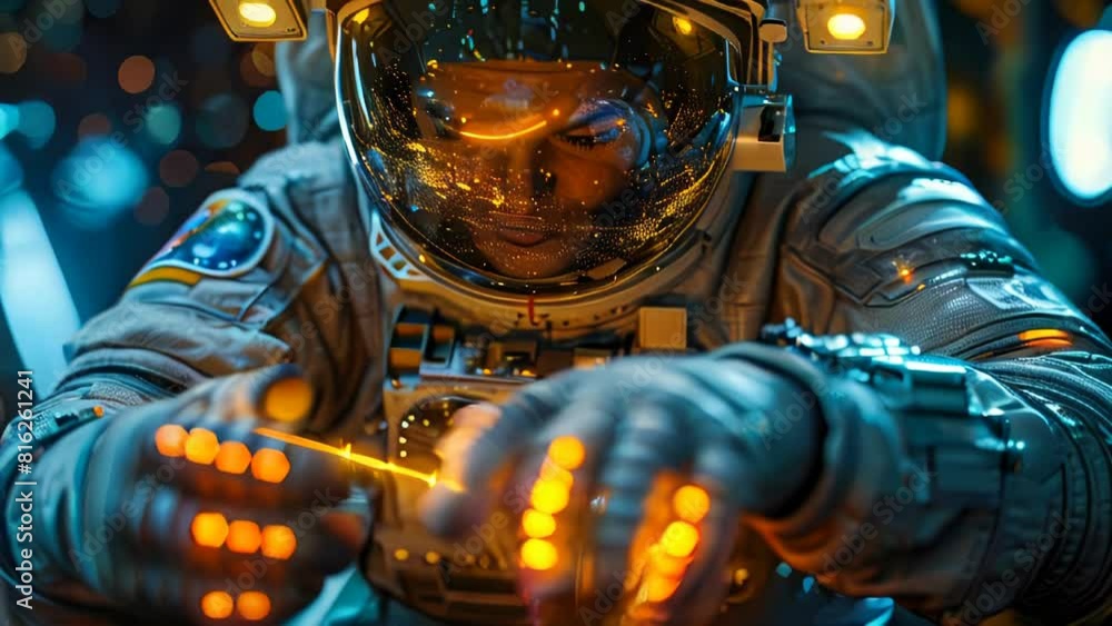 Aufkleber astronaut in a spacesuit on the planet in outer space