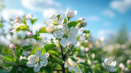 Blooming white apple trees in the spring season