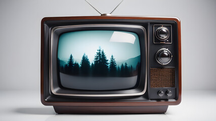 Old retro television in front of white background, Generative AI