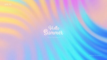 Summer gradient background. Bright colorful summer colors. Sunset and sunrise sky colors. Blue, purple, orange, pink, yellow. Great for covers, branding, poster, banner. Vector illustration.