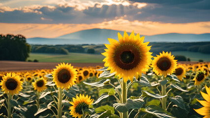 View of sunflowers in the field, Generative AI
