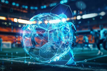 Fototapeta premium Futuristic Soccer Game with Holographic Projection and High-Tech Visuals