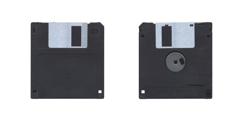 Isolated Retro 3.5&rdquo; Floppy Disk with front and back side on transparent background, old vintage storage png diskette