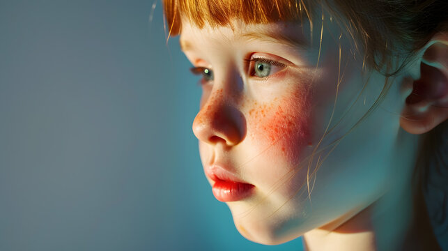 8 years old child with red cheeks enterovirus infection diathesis or allergy symptoms Redness and peeling of the skin on the face : Generative AI