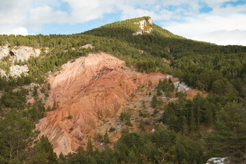 Erosion badlands in the Serra de Mata-rodona, in the Catalan Pyrenees, Berga. A type of landscape with arid characteristics and lithology rich in shales, extensively eroded by water and wind.