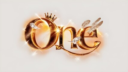 Dazzling 3D Render of "ONE" Typographic Design with Golden Elements	