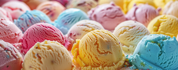 Colorful ice cream ready to be sold in a store, generated ai
