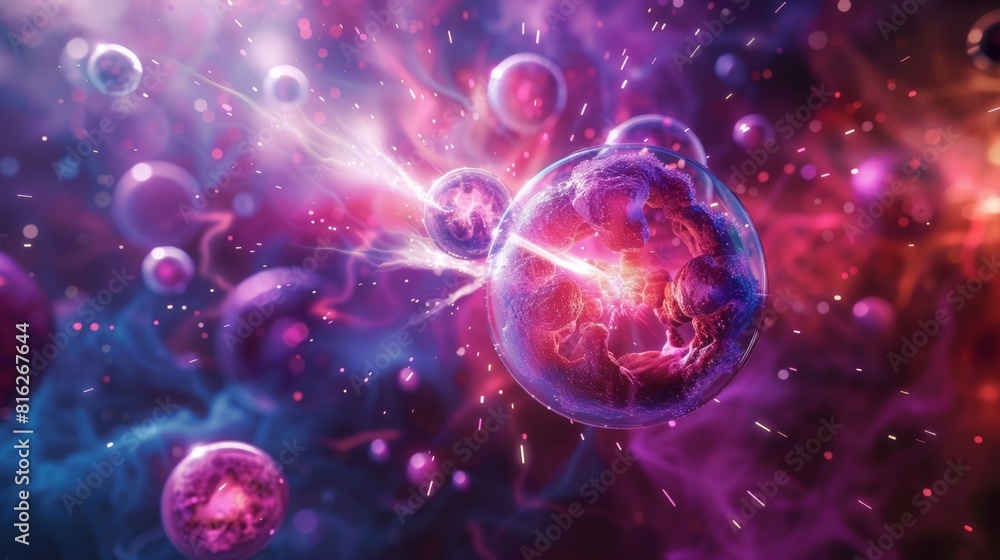 Aufkleber a closeup of a gluon emitting and absorbing additional quarks displaying their strong interactions.