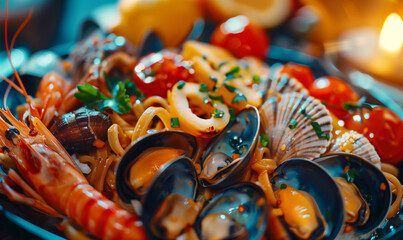 Tasty seafood meal in a plate, generated ai
