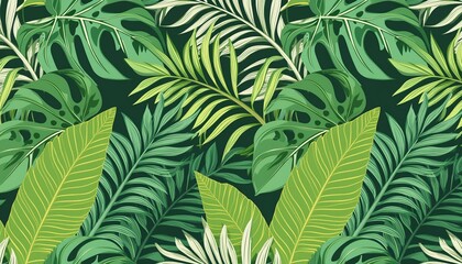 Tropical leaves with palm branches and banana leaf
