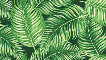 Tropical leaves with palm branches and banana leaf