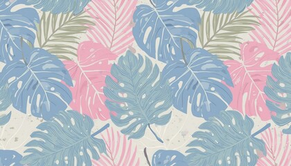 Fototapeta premium Tropical leaves with palm branches and banana leaf