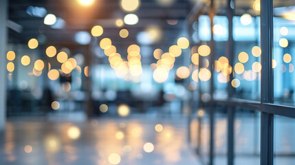 Blurred empty open space office. Abstract light bokeh at office interior background. AI Generative