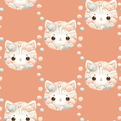 Seamless pattern with stylised kitten faces