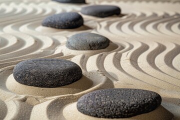 Minimalistic Zen Garden with Smooth Stones and Sand Patterns